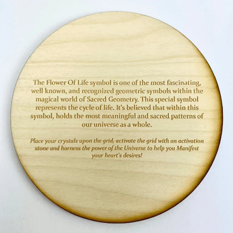 Flower of Life Wood Crystal Grid Altar Plate 8" - Kejiwa Alchemy