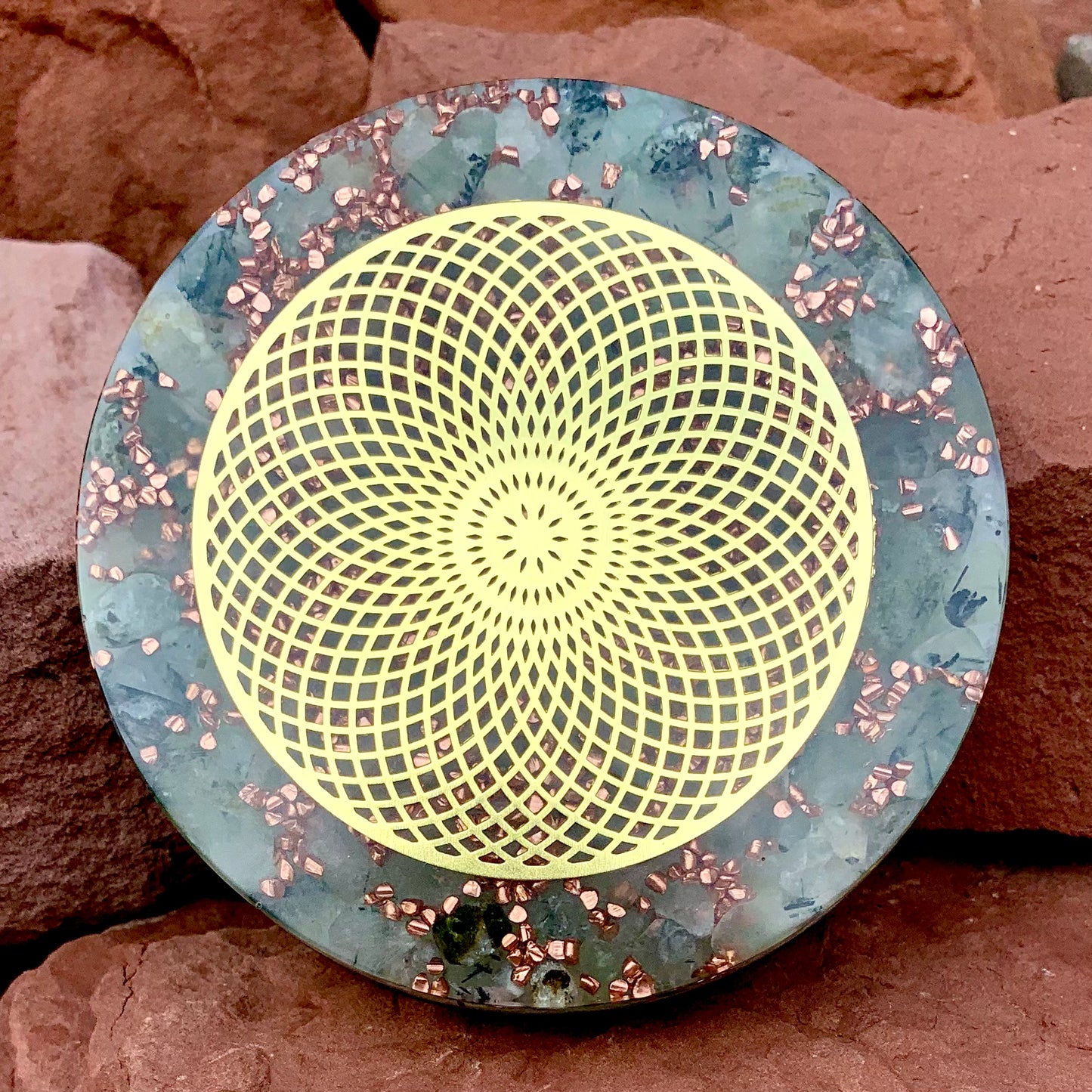 Prehnite Torus Orgonite Altar Plate 4"