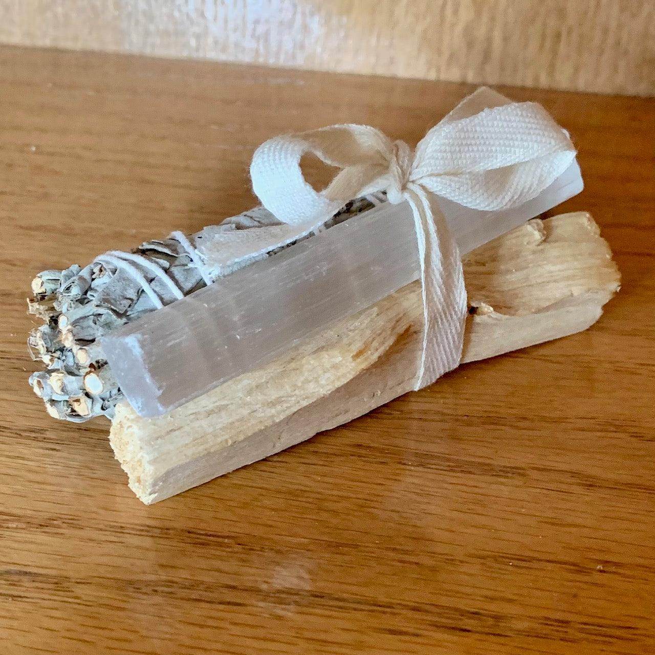 Harmony Smudge Bundle: White Sage, Palo Santo & Selenite - Kejiwa Alchemy
