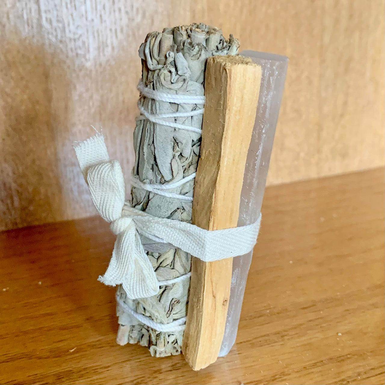 Harmony Smudge Bundle: White Sage, Palo Santo & Selenite - Kejiwa Alchemy
