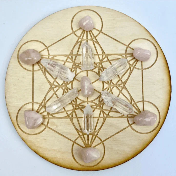 Metatron's Cube Wood Crystal Grid Altar Plate 8" - Kejiwa Alchemy