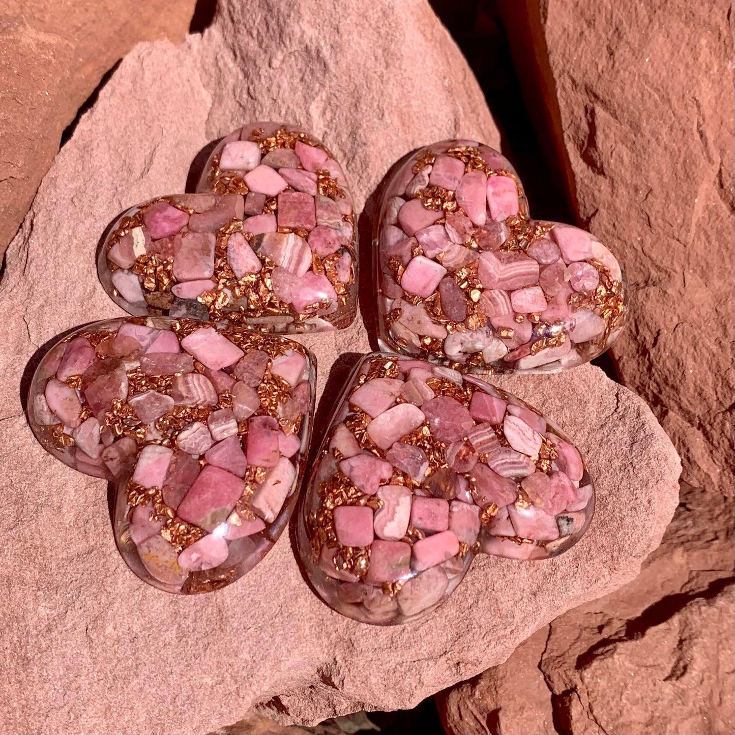 Rhodochrosite Heart Orgonite Amulet - Kejiwa Alchemy