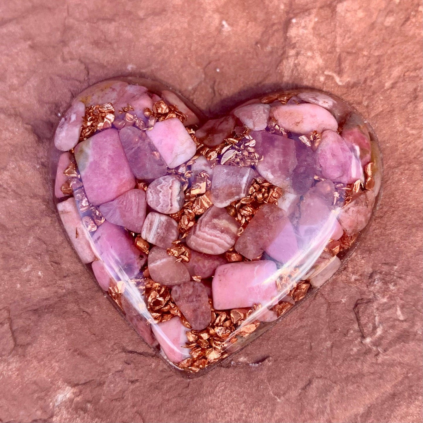 Rhodochrosite Heart Orgonite Amulet - Kejiwa Alchemy