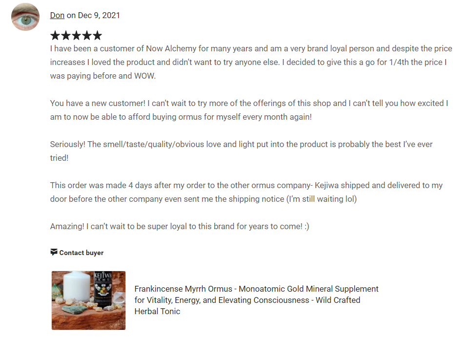 Frankincense, Myrrh and Gold Ormus Review