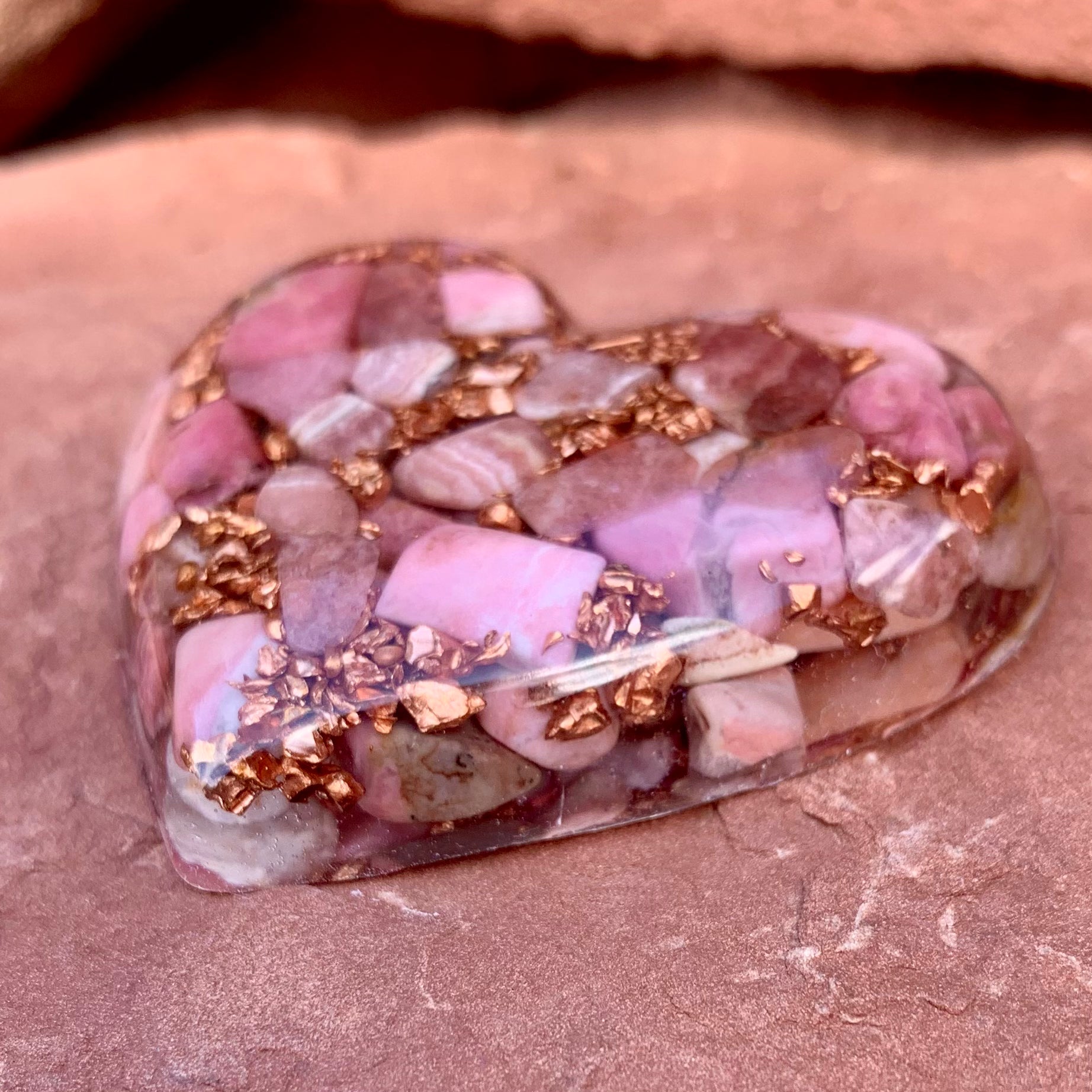 Rhodochrosite Heart Orgonite Amulet - Kejiwa Alchemy