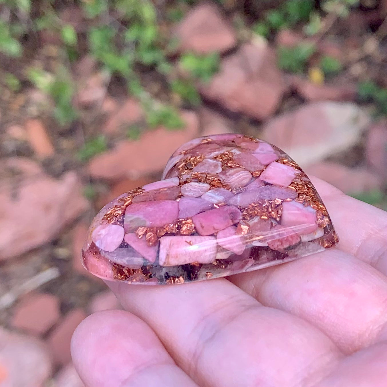 Rhodochrosite Heart Orgonite Amulet - Kejiwa Alchemy