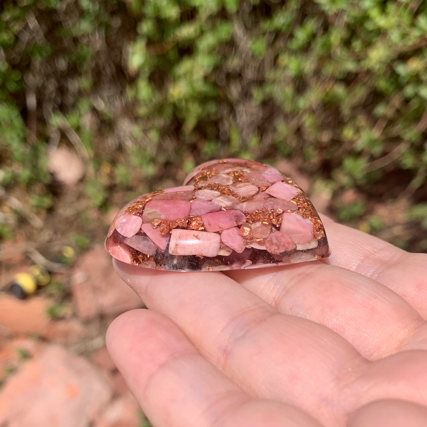 Rhodochrosite Heart Orgonite Amulet - Kejiwa Alchemy