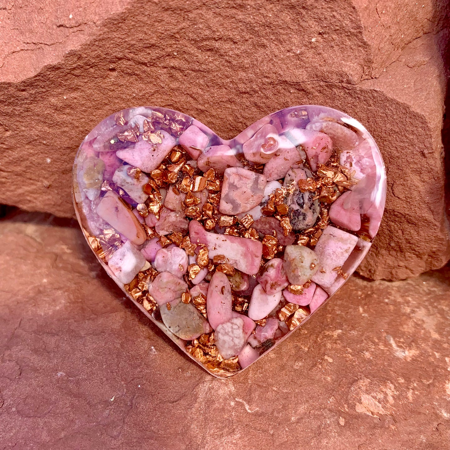 Rhodochrosite Heart Orgonite Amulet - Kejiwa Alchemy