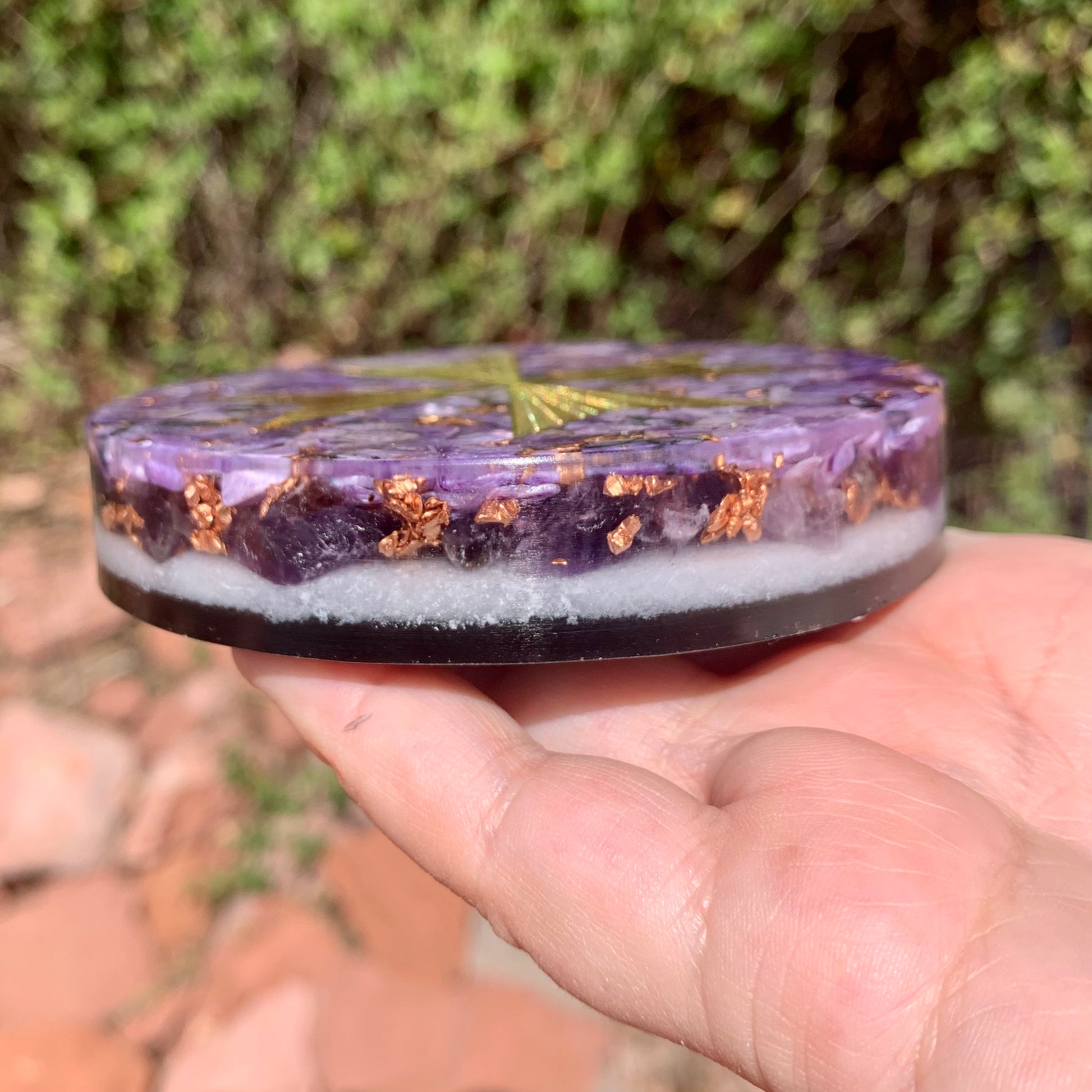 Violet Flame Maltese Cross Orgonite Altar Plate 4" - Kejiwa Alchemy