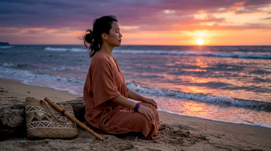 Woman meditating peacefully in forest