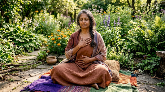 Woman practicing spiritual somatic healing meditation