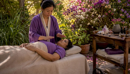 Practitioner performing etheric healing on patient