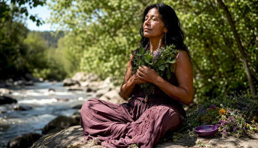 Woman connecting with plant spirits outdoors