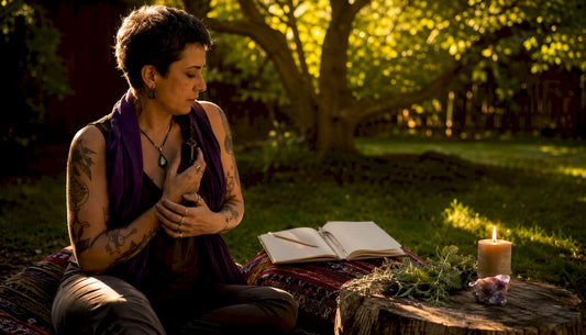 Person performing tincture ritual in cozy meditation space