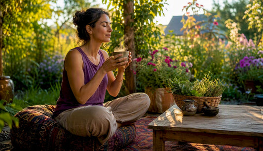 Woman holding herbal tea in peaceful ritual