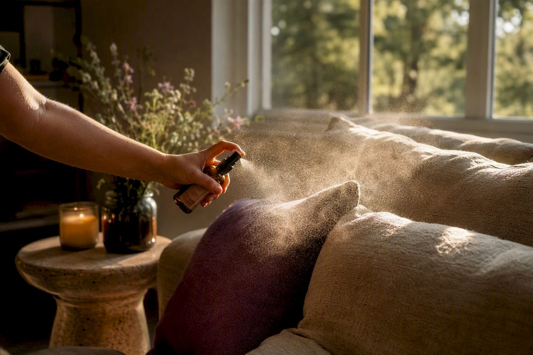 Hand misting pillow with aromatherapy spray