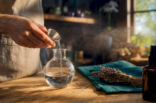 Hand preparing a safe aromatherapy mist