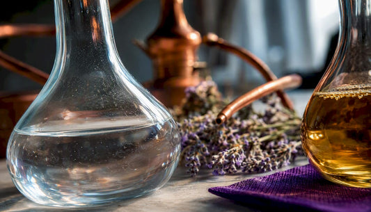 Hydrosol and essential oil in distillation workspace