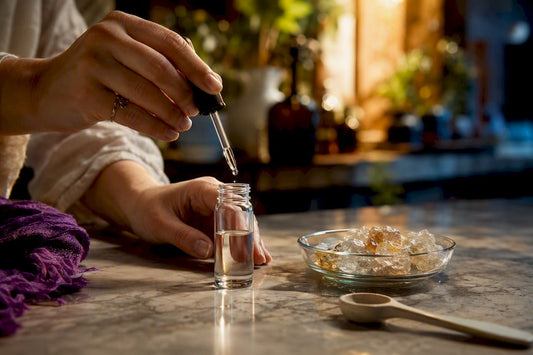 Hands measuring an anonymous mineral solution