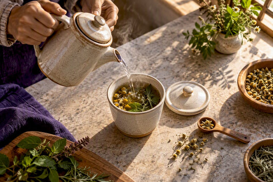 Herbal tea being prepared for meditation