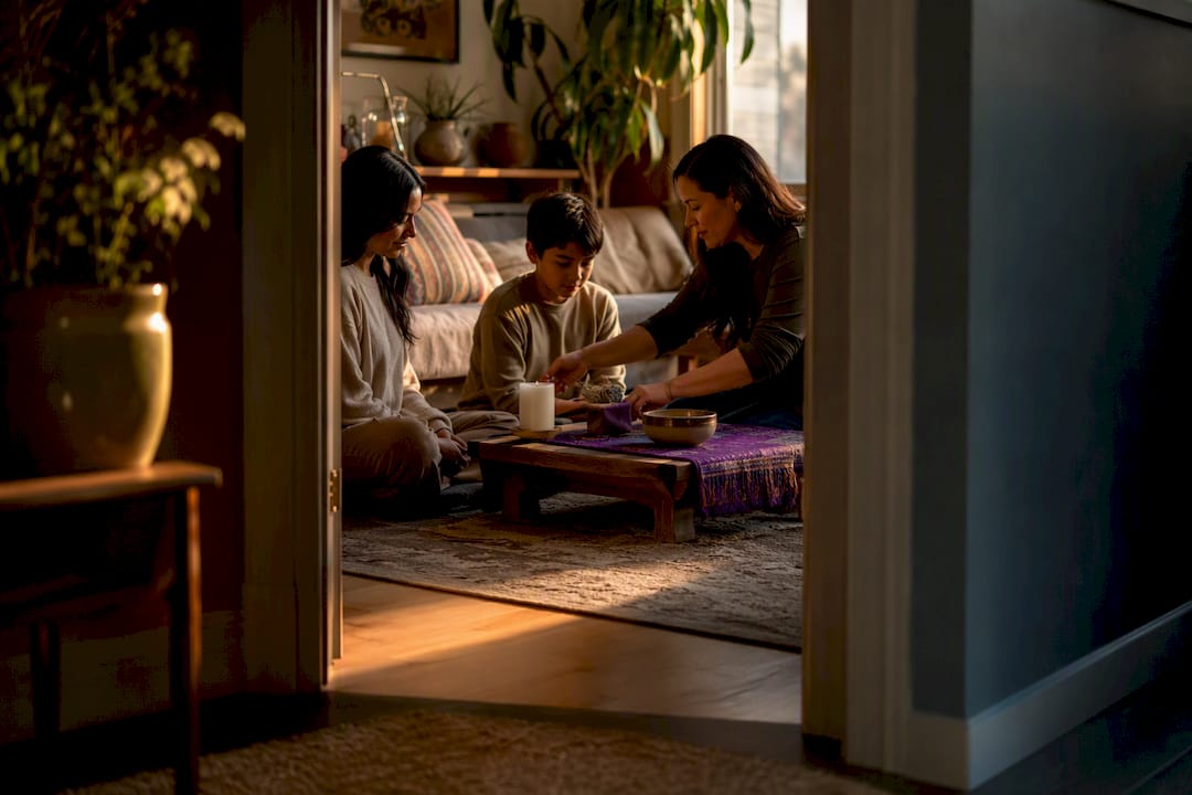 Family gathering for an accessible house blessing