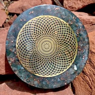 Blue Apatite Torus Orgonite Altar Plate 4" - Kejiwa Alchemy