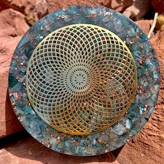 Blue Apatite Torus Orgonite Altar Plate 4" - Kejiwa Alchemy