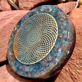 Blue Apatite Torus Orgonite Altar Plate 4" - Kejiwa Alchemy