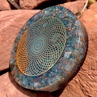 Blue Apatite Torus Orgonite Altar Plate 4" - Kejiwa Alchemy